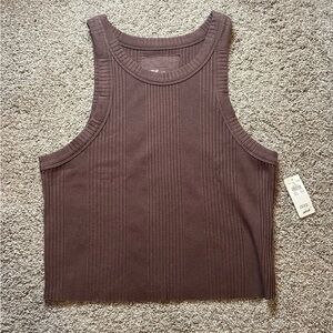 Aerie - NWT Brown Ribbed Crop Tank Top - Size large